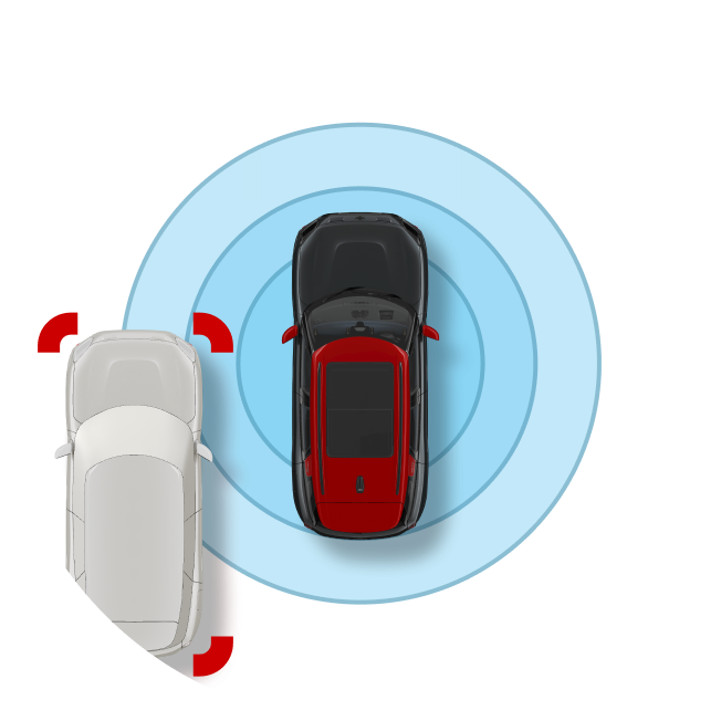 An icon warning a MINI that a car is approaching in the lane next to it.